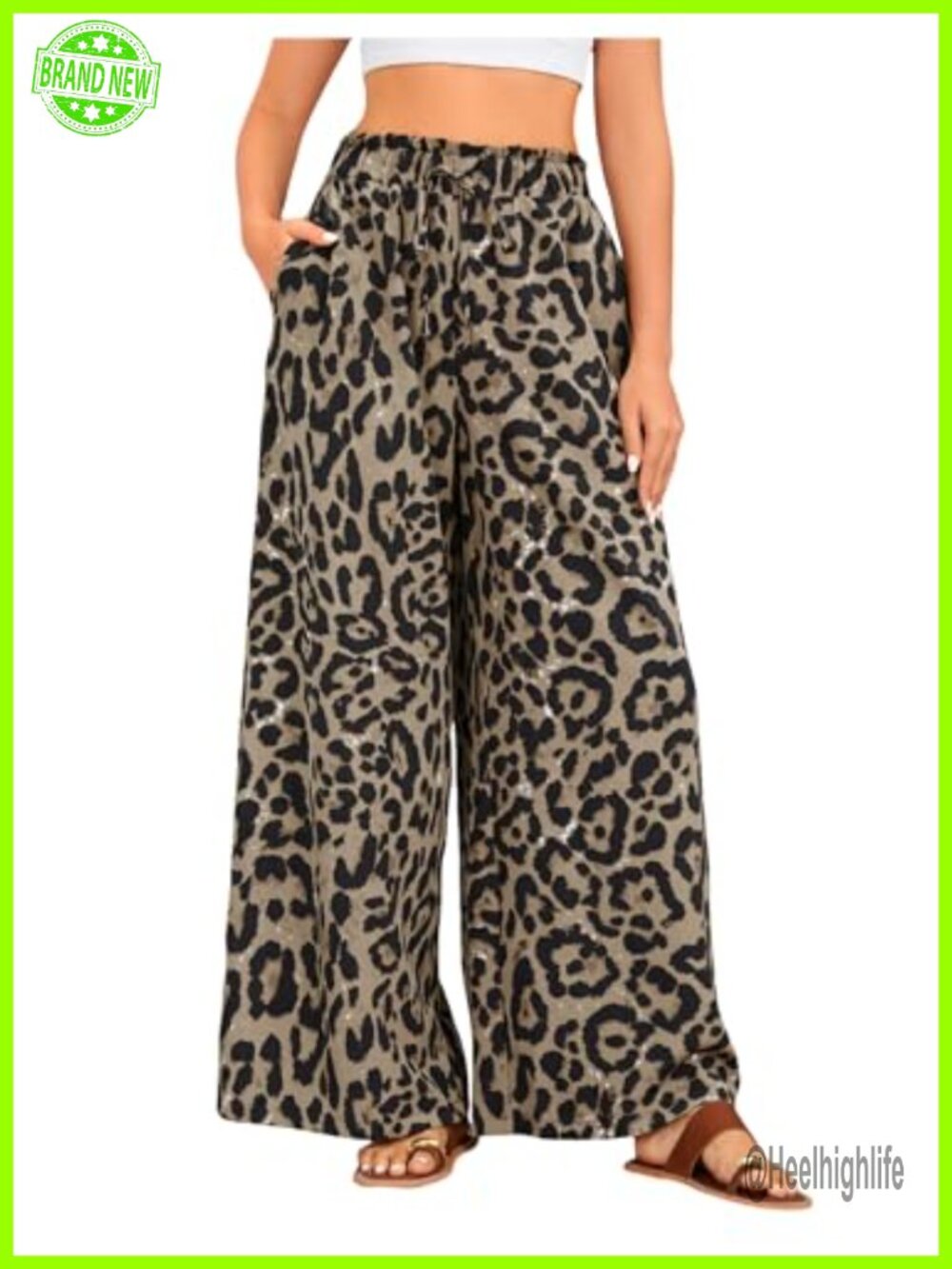 High Waist Leopard Print Palazzo Pants Wide Leg Flowy Casual